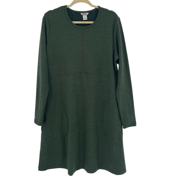 Duluth Trading Womens Size Large Green Long Sleeve Dress A-Line Slash Pockets - Picture 1 of 9